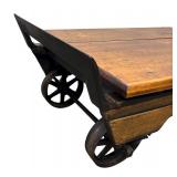 Vintage Grain Scale Coffee Table / Vintage Scale Cart Coffee Table with Cast Iron and Wood