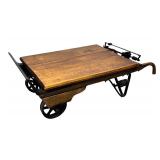 Vintage Grain Scale Coffee Table / Vintage Scale Cart Coffee Table with Cast Iron and Wood