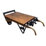 Vintage Grain Scale Coffee Table / Vintage Scale Cart Coffee Table with Cast Iron and Wood