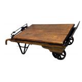 Vintage Grain Scale Coffee Table / Vintage Scale Cart Coffee Table with Cast Iron and Wood