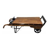 Vintage Grain Scale Coffee Table / Vintage Scale Cart Coffee Table with Cast Iron and Wood