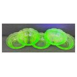 Set of 5 Vintage Uranium Glass Bowls with Floral Pattern