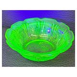 Set of 5 Vintage Uranium Glass Bowls with Floral Pattern