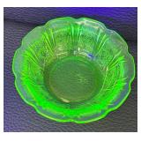 Set of 5 Vintage Uranium Glass Bowls with Floral Pattern