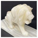 Marble Elephant Figurine and Lion Desk Pen Holder