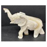 Marble Elephant Figurine and Lion Desk Pen Holder