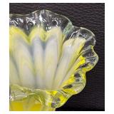 Art Glass Fluted Vase with Yellow and White Swirl