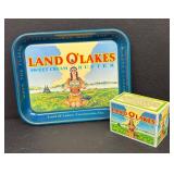 Vintage Land O Lakes Metal Recipe Box and Tray