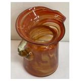 Petite Orange Swirled Blown Glass Pitcher