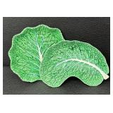 Pair of Bordallo Pinheiro Majolica Cabbage Leaf Dishes