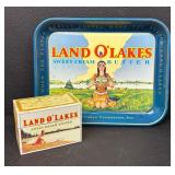 Vintage Land O Lakes Sweet Cream Butter Metal Tray and Recipe Box