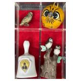 Collection of Miniature Owl Figurines, Thimbles, and Trinkets