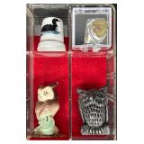 Collection of Miniature Owl Figurines, Thimbles, and Trinkets