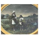Tinted Oval Framed Print of Two Girls in Field
