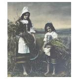Tinted Oval Framed Print of Two Girls in Field