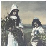Tinted Oval Framed Print of Two Girls in Field