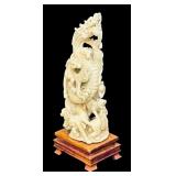 Carved Asian Dragon Figurine on Wood Base