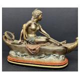 C. M. Russell Signed Bronze Sculpture Girl on Boat