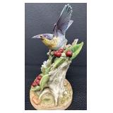 Andrea by Sadek Parula Warbler Porcelain Bird Figurine with Flowers and Berries