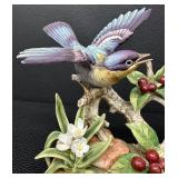 Andrea by Sadek Parula Warbler Porcelain Bird Figurine with Flowers and Berries
