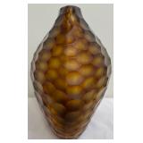 Large Oval Shaped Amber Glass Vase with Contemporary Honeycomb Design - Circa 1990