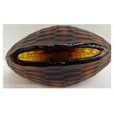 Large Oval Shaped Amber Glass Vase with Contemporary Honeycomb Design - Circa 1990