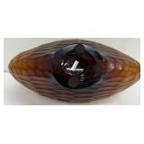 Large Oval Shaped Amber Glass Vase with Contemporary Honeycomb Design - Circa 1990
