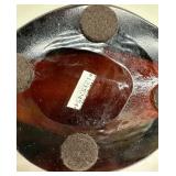 Large Oval Shaped Amber Glass Vase with Contemporary Honeycomb Design - Circa 1990