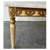 Ornate Vintage Rectangular Marble Top Table with Gilded Carved Wood Base