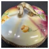 Antique Hand Painted Nippon Squash Shaped Biscuit Jar with Floral Design