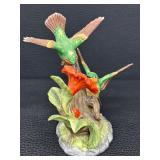 Bisque Porcelain Figurine of Ruby-Throated Hummingbirds with Hibiscus