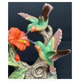 Bisque Porcelain Figurine of Ruby-Throated Hummingbirds with Hibiscus