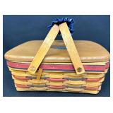 Longaberger Handwoven 1998 All American Collection Pie Basket with Heart Lid, Liner and Padded Handle