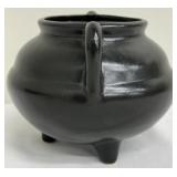Roseville Black Pottery Cauldron Planter with Handles and Tripod Legs