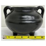 Roseville Black Pottery Cauldron Planter with Handles and Tripod Legs