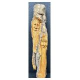 Hand-Carved Wood Spirit Faces in Bark Wall Art