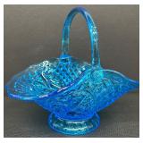 Vintage Indiana Glass Horizon Blue Canterbury Diamond Cut Fruit Basket