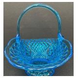 Vintage Indiana Glass Horizon Blue Canterbury Diamond Cut Fruit Basket