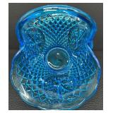 Vintage Indiana Glass Horizon Blue Canterbury Diamond Cut Fruit Basket