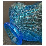 Vintage Indiana Glass Horizon Blue Canterbury Diamond Cut Fruit Basket