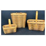 Set of 3 Longaberger Handwoven Baskets Dresden Ohio Dated 1993