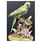 Andrea by Sadek Parakeet Porcelain Figurine with Flowers