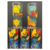 Set of 5 Vintage Fruit-Patterned Tumblers