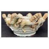 Artisan Pottery Bowl with Sculpted Horses Motif