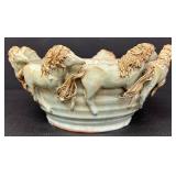 Artisan Pottery Bowl with Sculpted Horses Motif