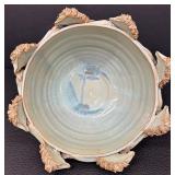 Artisan Pottery Bowl with Sculpted Horses Motif