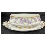 7-Piece Antique PM Bavaria Floral Porcelain Serving Set with Covered Bowls and Gravy Boat