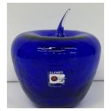 Vintage Blenko Handmade Cobalt Blue Crackle Glass Apple