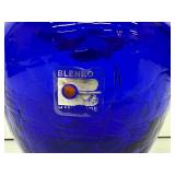 Vintage Blenko Handmade Cobalt Blue Crackle Glass Apple