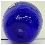 Vintage Blenko Handmade Cobalt Blue Crackle Glass Apple